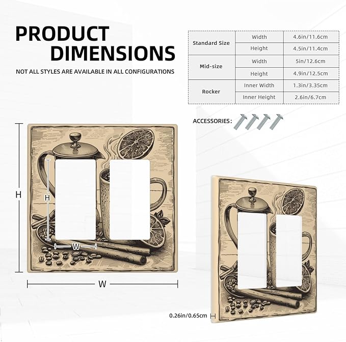 Light Switch Cover Plate Beige Vintage Rustic Coffee Beans Spice 2 Gang Double Rocker Outlet Covers Decorative Switch plates Electrical Wall Plates GFCI Receptacle for Kitchen Coffee Bar Decor
