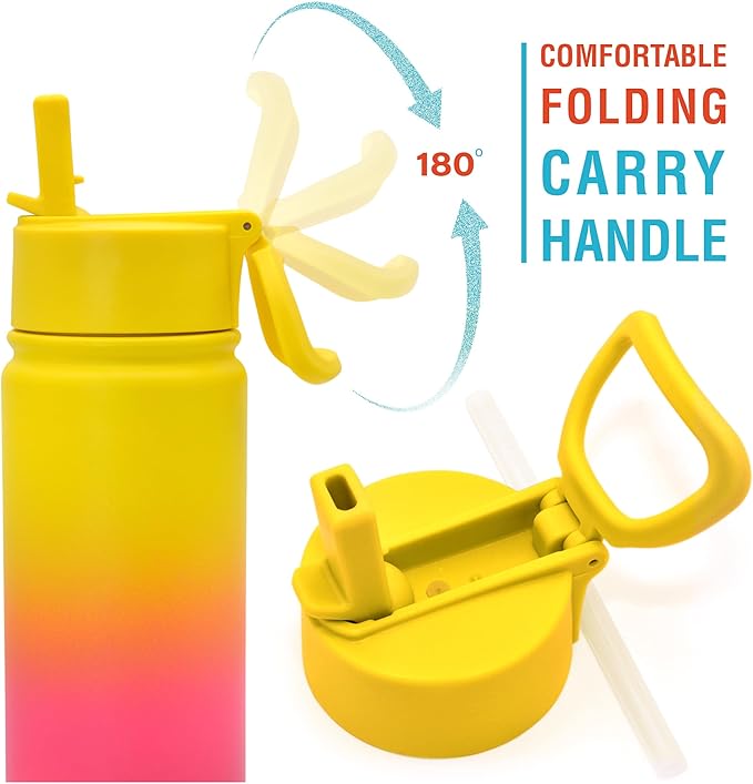 CHILLOUT LIFE 17 oz Kids Insulated Water Bottle for School with Straw Lid Leakproof and Cute Waterproof Stickers, Personalized Stainless Steel Thermos Flask Metal Water Bottle for Girls & Boys