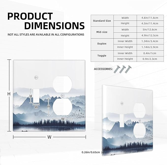 Wallplates Mountain Foggy Lake Boat Grey Blue Forest Birds 1 Toggle 1 Duplex Switch Plate Electrical GFCI Faceplate Decorative Light Switch Covers for Bedroom living Room Decor
