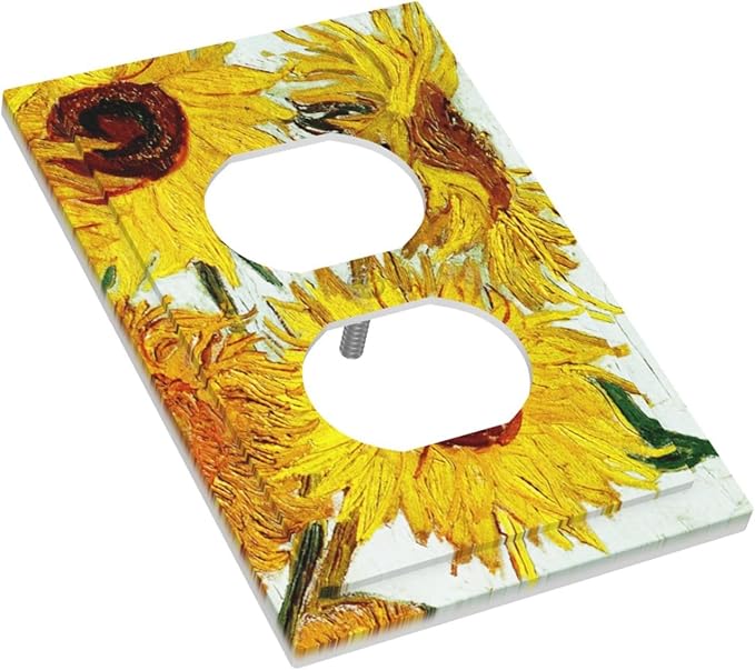 Rustic Sunflower Oil Painting Vintage Flowers Outlet Covers 1 Gang Duplex Light Switch Cover Decorative Switch Plates Electrical Receptacle Faceplate Wall Plate for Bed Room Living Room Decor