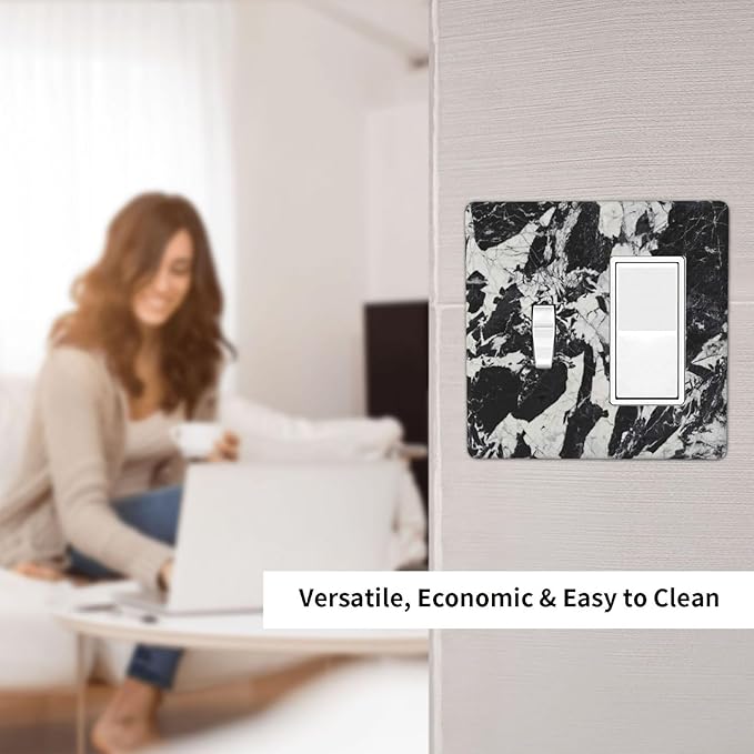 Black White Marble Abstract Luxury Outlet Covers 1 Toggle 1 Rocker Combination Decorative Wall Plate Electrical Switch Plates Light Switch Cover Plate for Bathroom Kitchen Decor