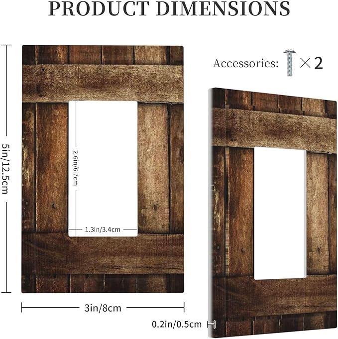 Brown Wooden Barn Door Old Wood Print Decorative Outlet Covers 1 Gang Single Rocker Light Switch Cover Plate Wall Plates GFCI Faceplate for Farmhouse Home Decor