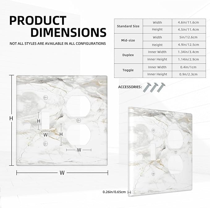 White Marbling Golden Stream Lines Print Wallplates 1 Toggle 1 Duplex Switch Plate Electrical GFCI Faceplate Decorative Light Switch Covers for Bathroom Kitchen Decor