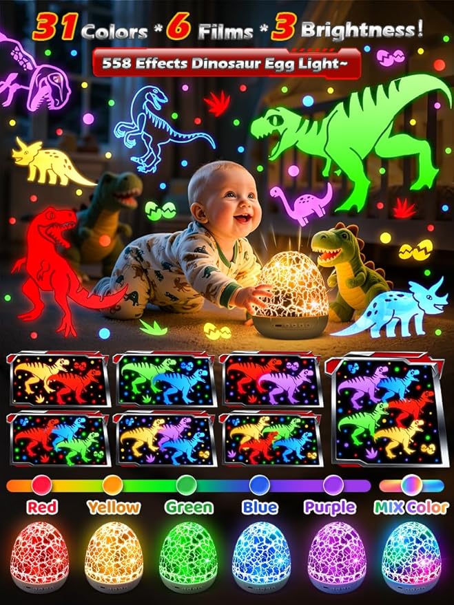 Beast Truck Toys 【15 Sounds & 6 Films】 Dinosaur Toy Trucks for Boys Age 3-7 [31 Colors & Remote Control] Dinosaur Toys for Kids 3-5 Egg Light for Nursery Egg Night Light for Kids Boy Toys for Boys