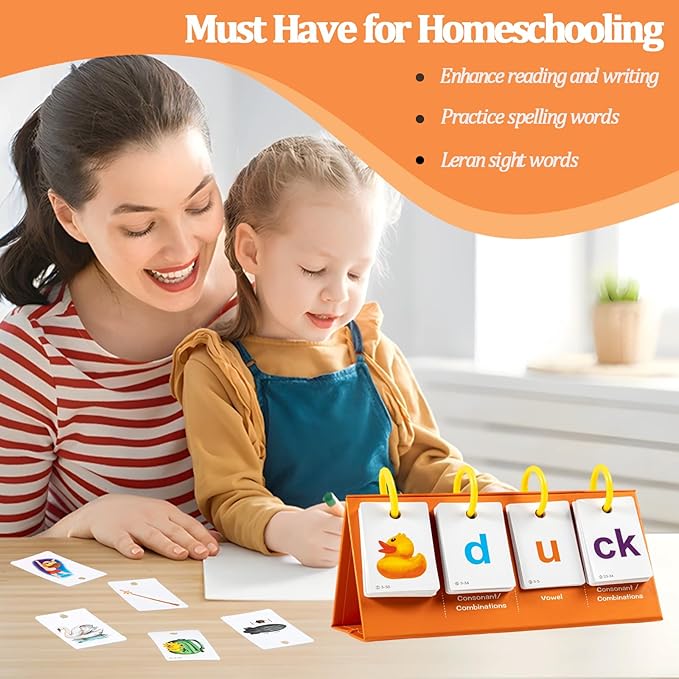Alened Phonics Flash Cards for Kids 3-8, Sight Words Flash Cards for Kindergarten 1st 2nd 3rd Grade, CVC CVCC CCVC Word Builder, Homeschool & Classroom Phonics Learning Supplies