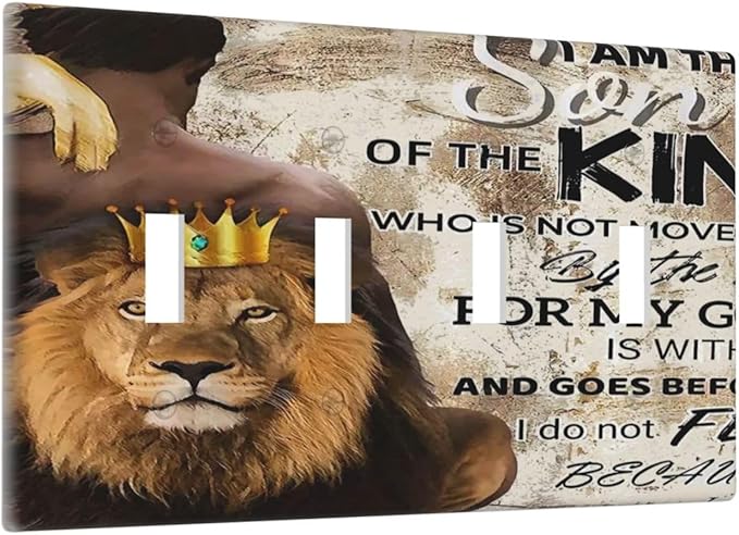 Quotes African Man Afro Lion 4 Gang Device Light Switch Cover Decorative Quad Toggle Wall Plate Decorative Electrical Faceplate for Home Bedroom Art Decorate