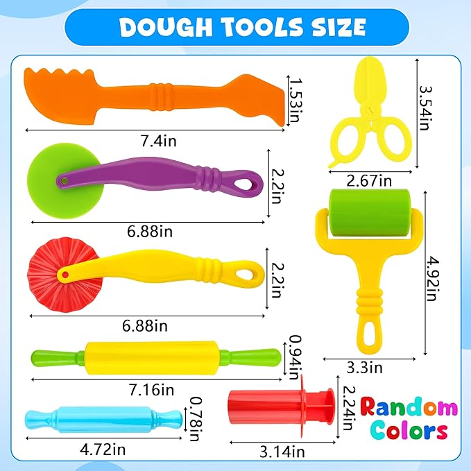 Dough Tools Kit – 12-Piece Dough Play Tools Set with 5 Extruders, Scissors, Rollers, Rolling Pins, Cutters for Kids Ages 3+