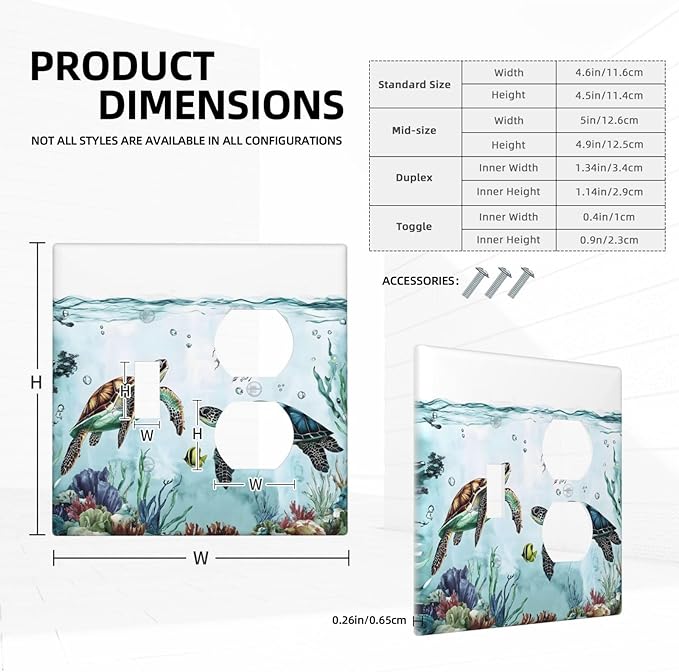Sea Turtles Sea Coral Seaweed Ocean Jellyfish Wallplates 1 Toggle 1 Duplex Switch Plate Electrical GFCI Faceplate Decorative Light Switch Covers for Kids Room Bathroom Decor