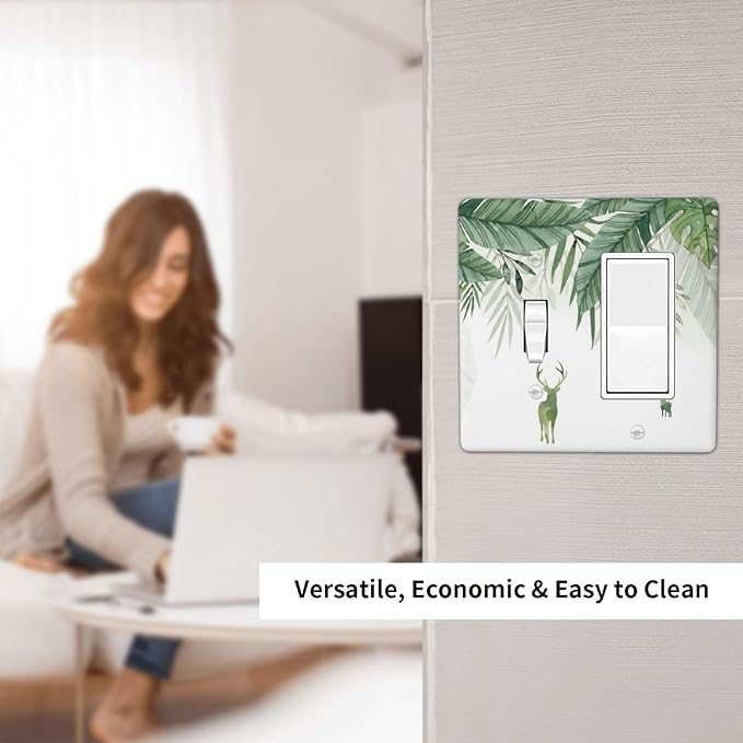 Deer Banana Leaves Palm Trees Green Plants Outlet Covers 1 Toggle 1 Rocker Combination Decorative Wall Plate Electrical Switch Plates Light Switch Cover Plate for Bed Room Living Room Decor