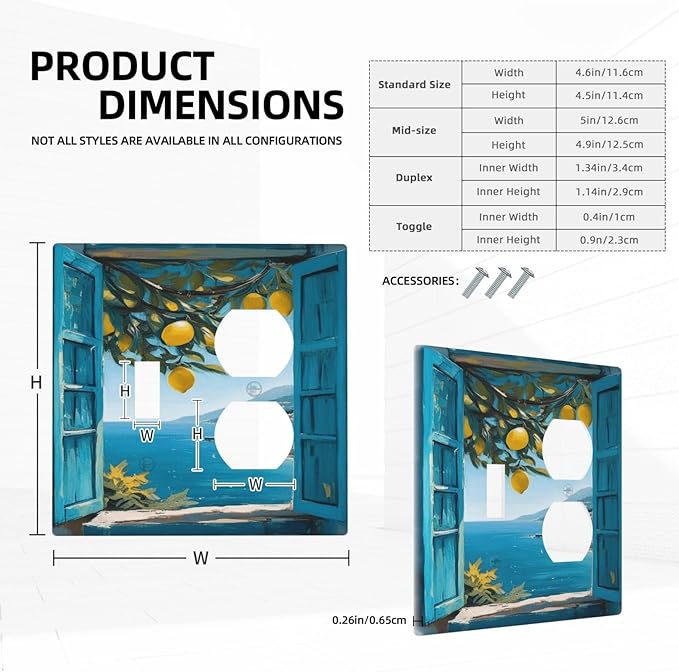 Decorative Art Light Switch Covers Seaside Window with Lemons 2 Gang Single Toggle Duplex Combination Electrical Faceplate Switchplate Wall Plate for Home Decor