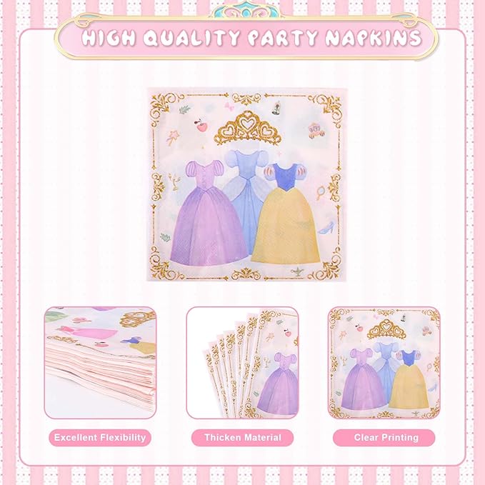 175Pcs Princess Paper Plates Napkins, Princess Themed Birthday Party Decorations Pink Party Supplies Disposable Dinnerware Set Plate, Utensils, Cup, Napkin, Tableware Set, Serve 25 Guests