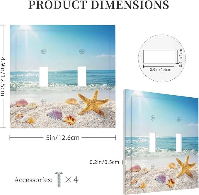 Decorative Switch Plates Summer Beach Colorful Seashell Starfish 2 Gang Double Toggle Outlet Light Switch Cover Wall Plate Electrical Faceplate For Kids Room Nursery Decor