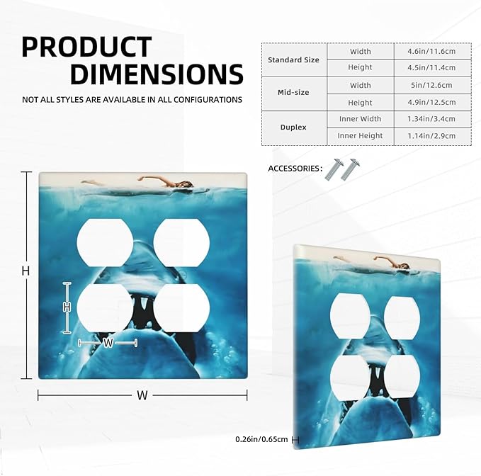 Swimming Woman Funny Shark Blue Ocean Outlet Covers 2 Gang Double Duplex Decorative Light Switch Covers Electrical Wallplates Socket Faceplate for Kids Room Bedroom Decor