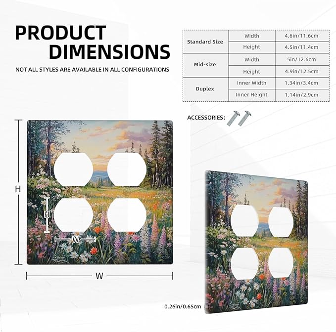Outlet Covers Floral Landscape Rustic Nature Wildflower 2 Gang Double Duplex Decorative Light Switch Covers Electrical Wallplates Socket Faceplate For Bed Room Living Room Decor