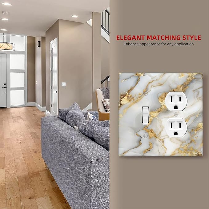 Luxurious White Gold Marble Patterns Abstract Wallplates 1 Toggle 1 Duplex Switch Plate Electrical GFCI Faceplate Decorative Light Switch Covers for Bathroom Kitchen Decor