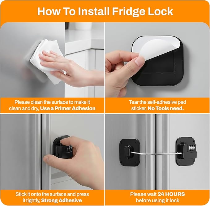 Fridge Lock,1 PCS Refrigerator Lock for Freezer,Cabinets and Drawers,Air Fryer,Doors,Combination Code, Heavy Duty with Adhesive Backing, Easy Install,No Keys Needed Black
