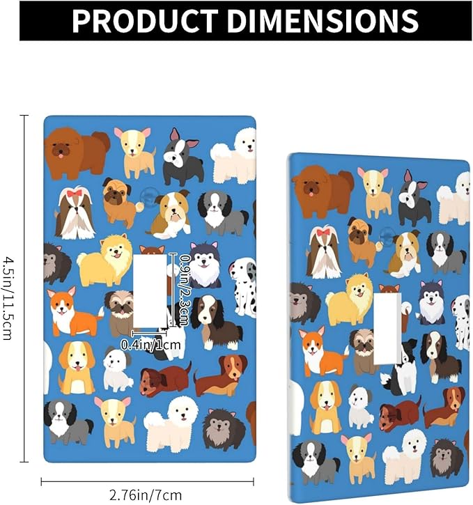 Cute Animal Dogs Puppy Decorative Outlet Cover Single Toggle Light Switch Plate Cover Electricity Receptacles Plates For Home Kitchen Living Bedroom 4.5 * 2.76