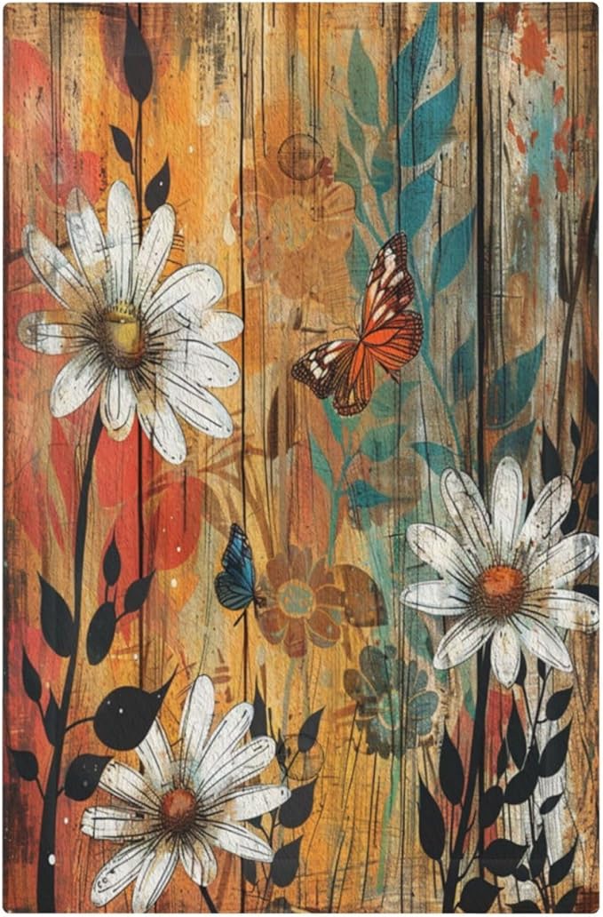 Light Switch Cover Vintage Wooden Daisies Butterflies Floral Decorative Switch Plates 1 Gang Blank No Device Outlet Covers Electrical Wall Plates for Bathroom Farmhouse Decor