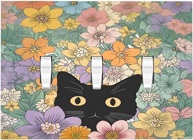Decorative Switch Plates Funny Cute Cartoon Cat Floral Colorful Flower 3 Gang Wall Plate Triple Toggle Light Switch Cover Faceplate Electrical Wall Panels For Kids Room Nursery Decor