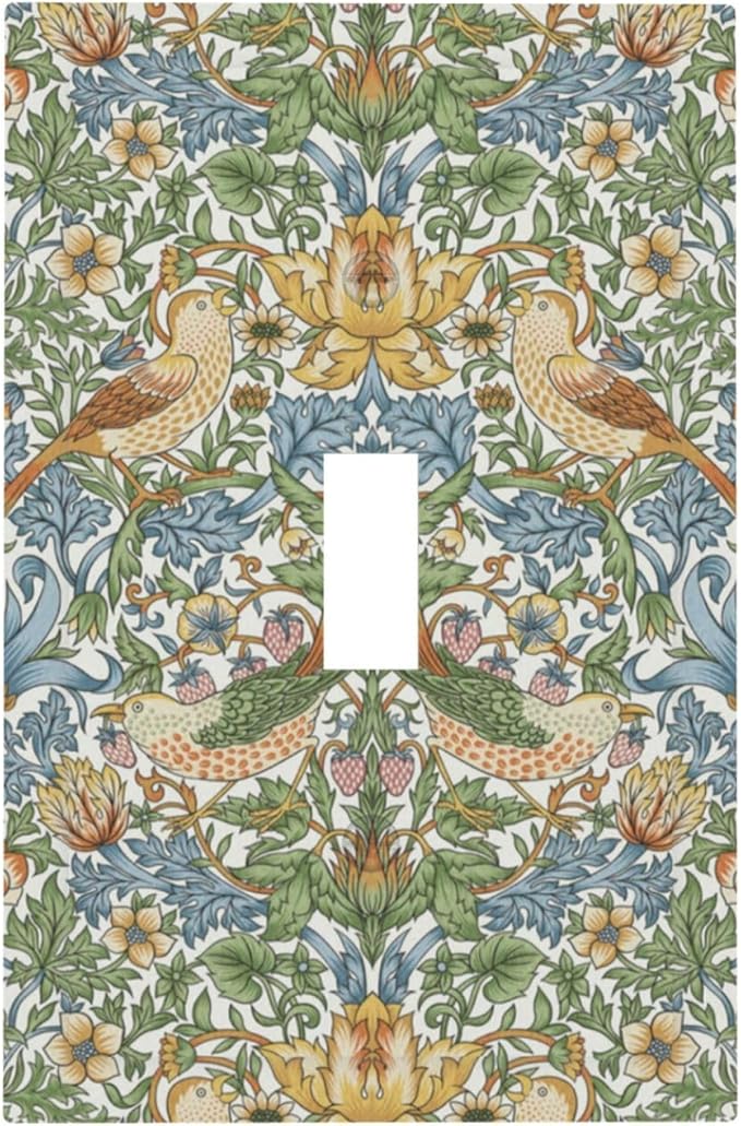 William Morris Strawberry Thrush Birds 1 Gang Light Switch Cover Single Toggle Wall Plate Vintage Floral Flowers Plant Decorative Electrical Switchplate Covers for Country Home Decor