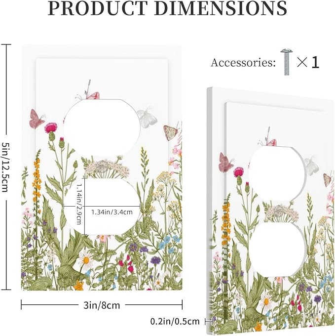 Colorful Butterfly Floral Plants Flower Vine Outlet Covers 1 Gang Duplex Light Switch Cover Decorative Switch Plates Electrical Receptacle Faceplate Wall Plate for Bed Room Living Room Decor