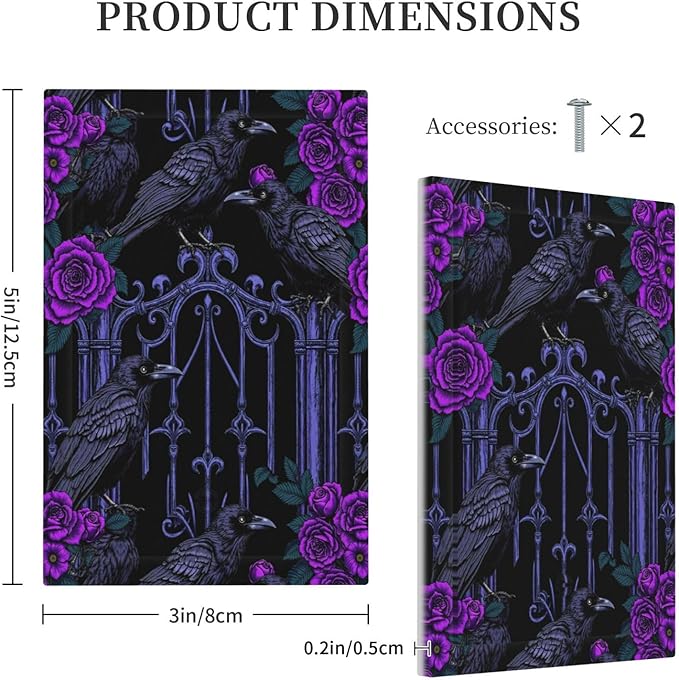 Light Switch Cover Plate Gothic Style Crow Purple Flowers 1 Gang No Device Blank Electrical Wall Plates Faceplate Decorative Switch Plate for Bedroom living Room Decor