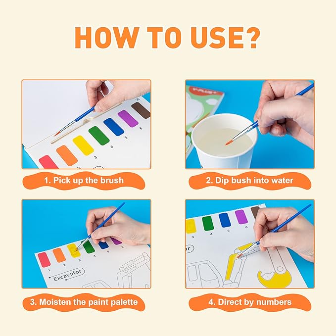 YPLUS Paint with Water Books for Toddlers, Art Craft Toys Watercolor Painting Paper, Gift for Kids Ages 1-3, 2-4, 4-6, Drawing with Brush - Farm