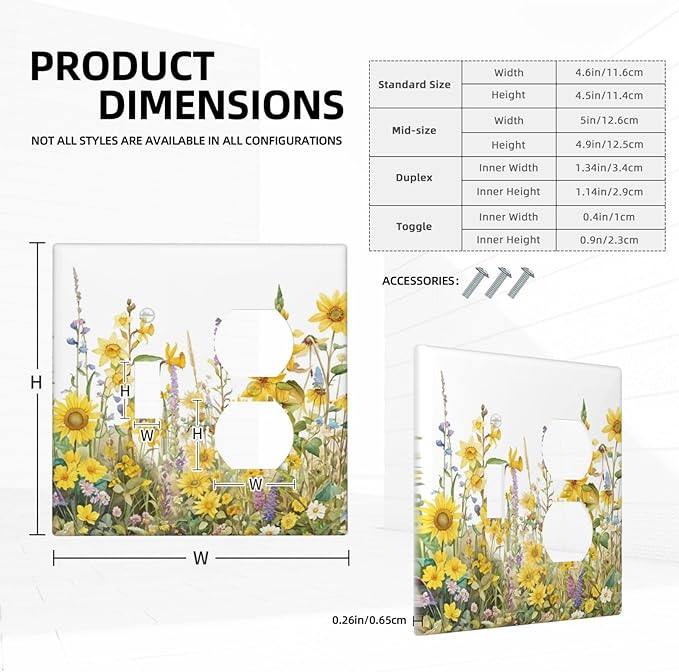 Wildflowers Sunflower Lavender Daisy Floral Wallplates 1 Toggle 1 Duplex Switch Plate Electrical GFCI Faceplate Decorative Light Switch Covers for Bedroom Living Room Decor