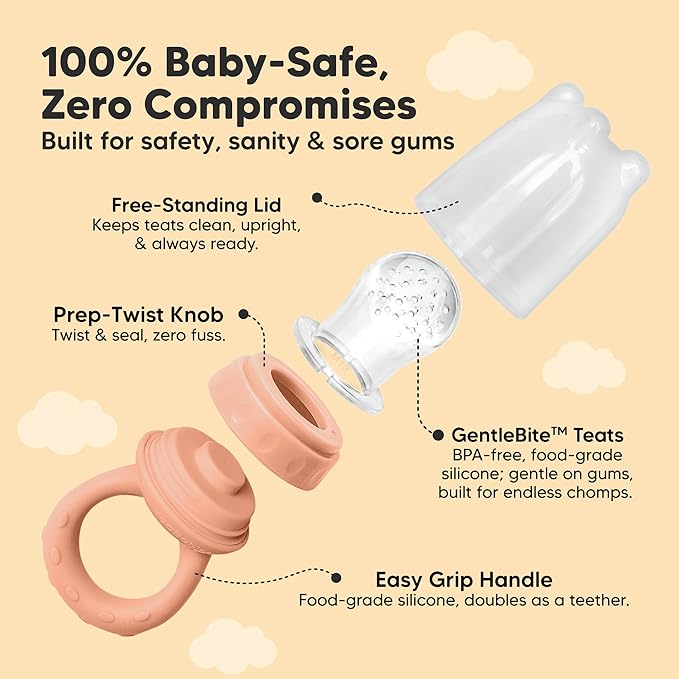 KeaBabies Baby Fruit Feeder 2pk - Silicone Baby Food Feeder for Babies 6-12 Months, Breast Milk Popsicle Teether, Weaning, Pacifier, Freeze Frozen Solid Food, Infant Feeding Essential (Roseate)