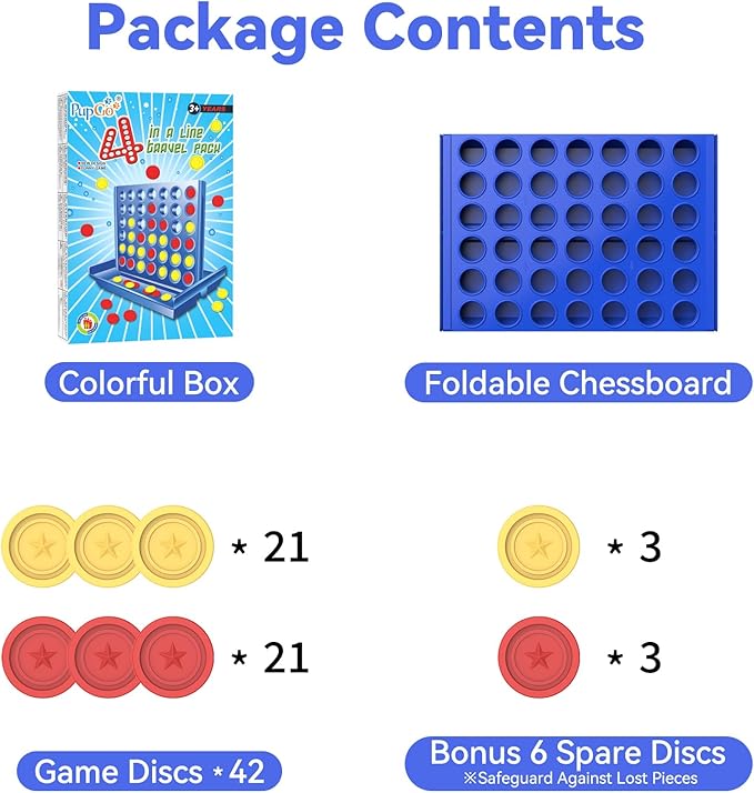 Pup Go Pocket-Sized 4 in a Row for Kids Ages 3+, Perfect Travel Companion for Kids, Travel Games for Car, Road Trip & Airplane. Classic 2 Players Strategy Game for Boys Girls, 6 Spare Discs Included