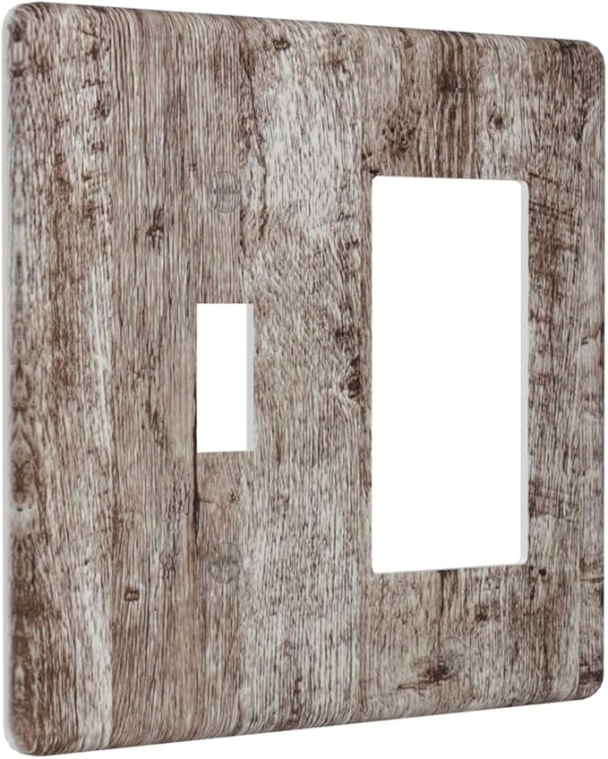Outlet Covers Rustic Wood Grey Brown Vintage Wooden Plank 2 Gang Combo Light Switch Cover Plate Toggle Rocker Wallplates Decorative Switch Plates and Outlet Covers for Farmhouse Home Decor