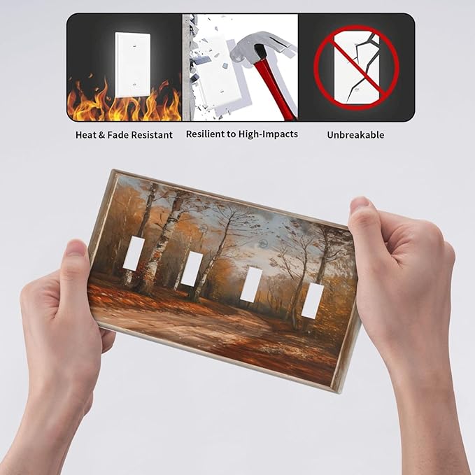 Decorative Art Light Switch Covers Maple Path Quad Toggle 4 Gang Wall Plate Switch plate Electrical Faceplate for Home Decor