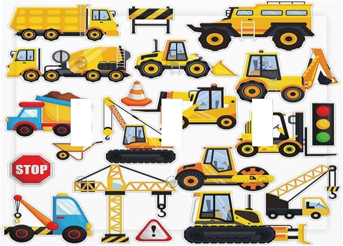 Yellow Truck Cartoon Transportation 3 Gang Light Switch Plate Decorative Triple Toggle Wall Plate Cover Electrical Faceplate Switchcover for Kidroom Bathroom Home Bedroom Art Panel Decor
