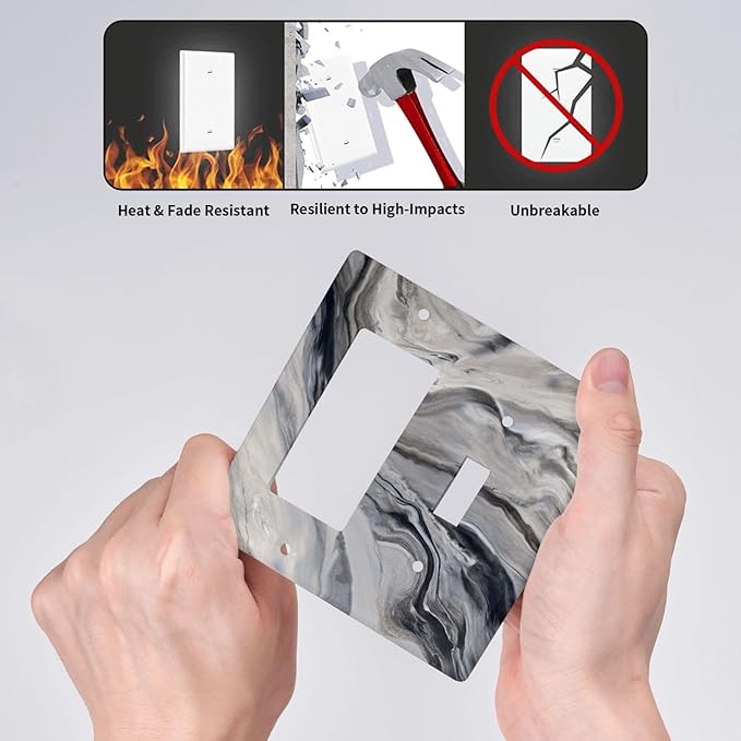 Grey And White Marble Abstract Art Print Outlet Covers 1 Toggle 1 Rocker Combination Decorative Wall Plate Electrical Switch Plates Light Switch Cover Plate for Bathroom Kitchen Decor