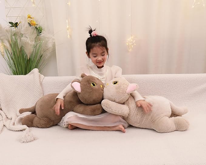 YESGIRL 26.4 inch 5 lbs Cat Weighted Stuffed Animals, Large Weighted Plush Animal, Cute Plush Toy Pillow, Soft Kawaii Plushie Gifts for Adults, Kids, Boys and Girls (Brown)