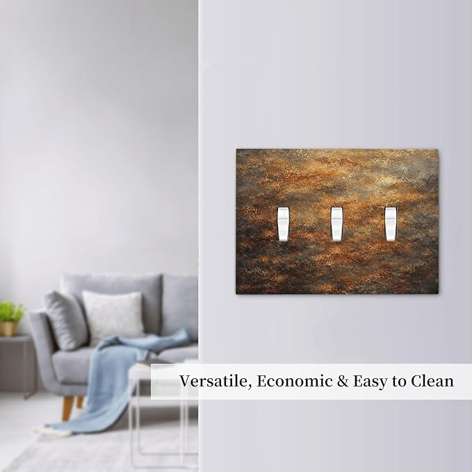 Decorative Light Switch Cover Plate Vintage Rust Pattern in Brown gold 3 Gang Wall Plates for Electrical Outlets Triple Toggle Switch Plate Covers Outlet Covers Faceplate for Home Decor