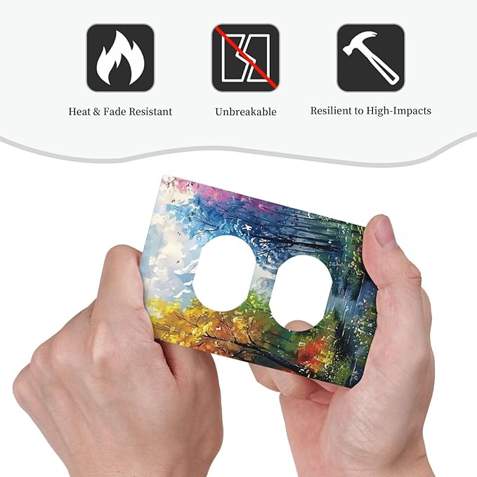 Colorful Forest Snow Mountain River Oil Painting Style Outlet Covers 1 Gang Duplex Light Switch Cover Decorative Switch Plates Electrical Receptacle Faceplate Wall Plate for Bedroom Living Room Decor