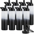 DOMICARE Insulated Water Bottle, 22 oz Vacuum Insulated Stainless Steel Reusable Sports Bottle with Straw Lid & Spout Lid for Travel, Camping, Bike, Leakproof, Black/White, 8 Pack