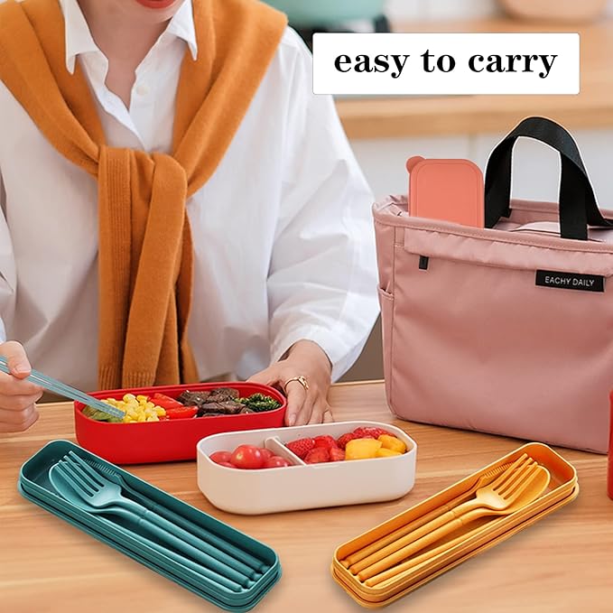 Camping Utensil Set, Reusable Utensils Set with Case, Plastic Cutlery Set Forks Spoon Tableware Chopsticks, Portable Cutlery Set for Travel Picnic Camping or Daily Use (Orange)
