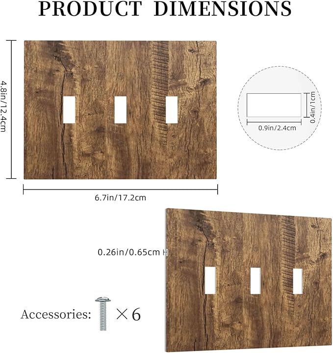 Rustic Brown Wood Distressed Wood Print Decorative Switch Plates 3 Gang Wall Plate Triple Toggle Light Switch Cover Faceplate Electrical Wall Panels for Farmhouse Home Decor