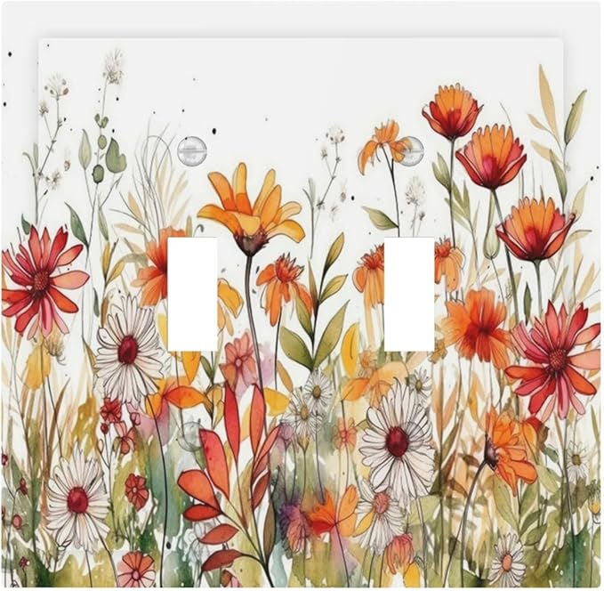 Watercolor Wild Flower Floral Daisy Plant Decorative Switch Plates 2 Gang Double Toggle Outlet Light Switch Cover Wall Plate Electrical Faceplate for Bedroom Living Room Decor