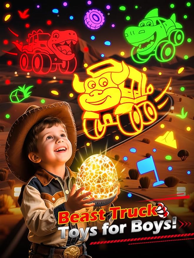 Beast Truck Toys 【15 Sounds & 6 Films】 Dinosaur Toy Trucks for Boys Age 3-7 [31 Colors & Remote Control] Dinosaur Toys for Kids 3-5 Egg Light for Nursery Egg Night Light for Kids Boy Toys for Boys