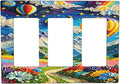 Hot Air Balloons Floral Vibrant Colors Flowers Mountains Stars Moon Light Switch Covers 3 Gang Rocker Decorative Triple Outlet Wall Plate Cover Switchplate Electrical Gfci for Bedroom Kids Room