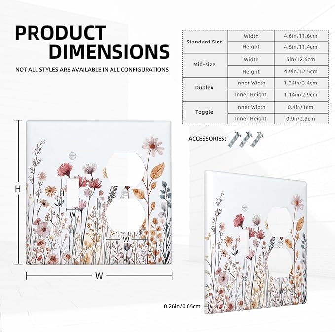 Wallplates Spring Floral Pink Wildflower Leaves Plants 1 Toggle 1 Duplex Switch Plate Electrical Gfci Faceplate Decorative Light Switch Covers For Home Bed Room Decor