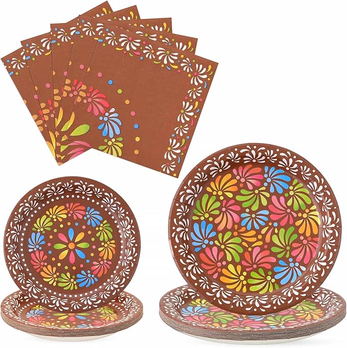 WERNNSAI Cielito Lindo Party Decoration - 48PCS Mexican Plates and Napkins Platos de Barro Mexicanos for Birthday Baby Shower Cinco de Mayo Talavera Party Decor Serves 16 Guest