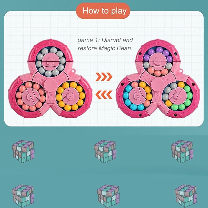 Stocking Stuffers Gift for Kids,YUDANSI Magic Bean Puzzle Toys, Rotating Fidgets Magical Cube Fingertip Toy, Gift for Boys Girls Age 3+, 5-7, 8-12, Brain Teaser Puzzle Toys for Teens Adults