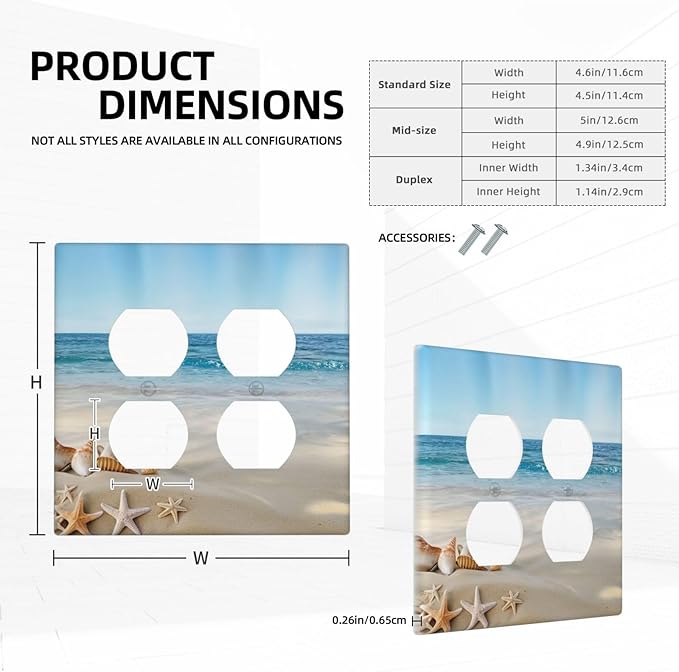 Summer Beach Starfish Shells Decorative Outlet Covers 2-Gang Duplex Light Switch Cover Gfci Wall Plate Covers Electrical Receptacle Switch Plate Cover Plug Faceplate for Bathroom Decor