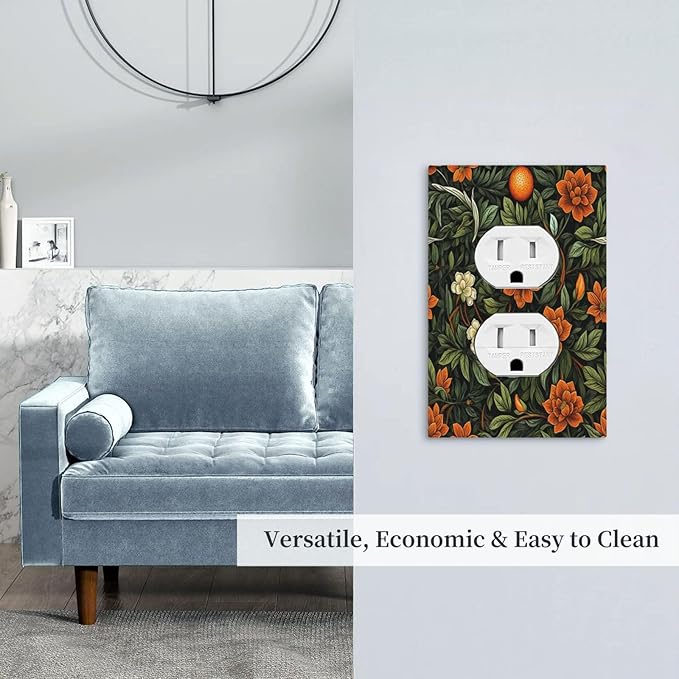 Decorative Outlet Covers William Morris Orange Flowers Rustic Leaves Floral 1 Gang Duplex Light Switch Cover Plate Electrical Switch plates Wall Plates Receptacle Covers for Bathroom Bedroom