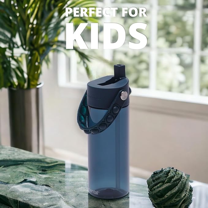 Elemental Water Bottles for Kids - Splash Kids Water Bottle for School with Pop-it Handle - BPA Free Tritan Plastic Water Bottle with Straw Leak Proof when Spout is Closed - Navy Blue - 18oz