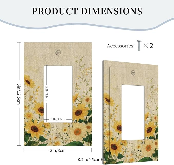 Decorative Light Switch Cover Plate with Vintage Botanical Sunflower Field Design 1 Gang Rocker Outlet Covers Single Decora Gfci Device Wall Plate for Nature Yellow Blooms Wall Decor